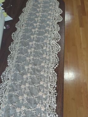 Handcrafted Cream Lace Wall Tapestry with Floral Embroidery